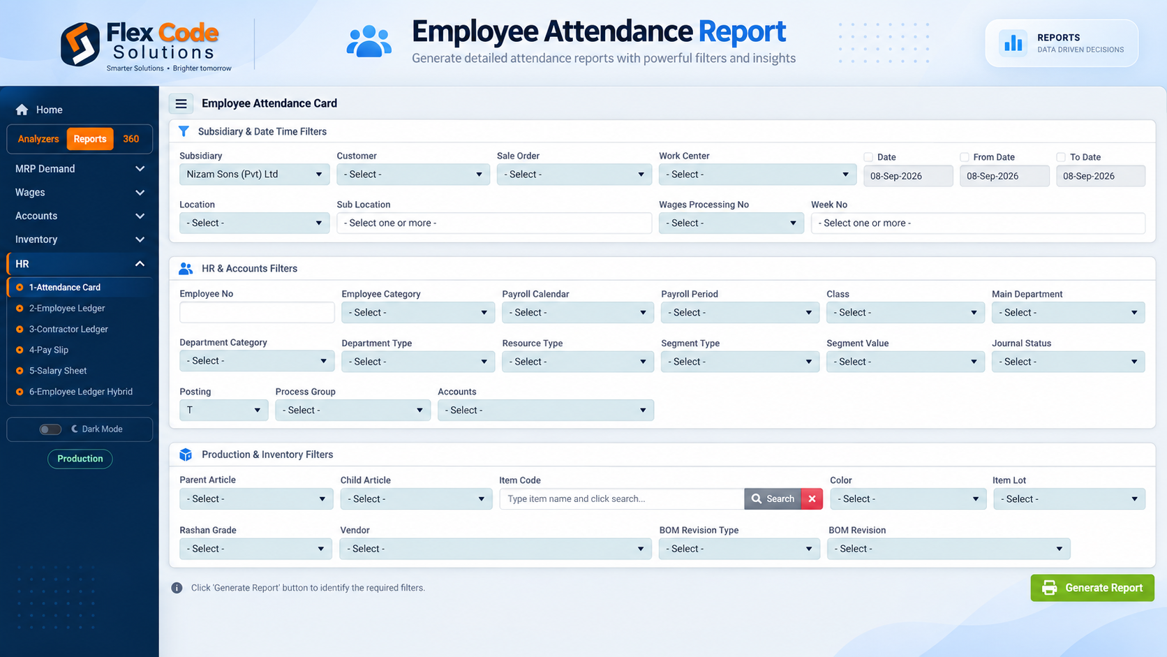 Flex Code WebSuite — Employee Attendance Report