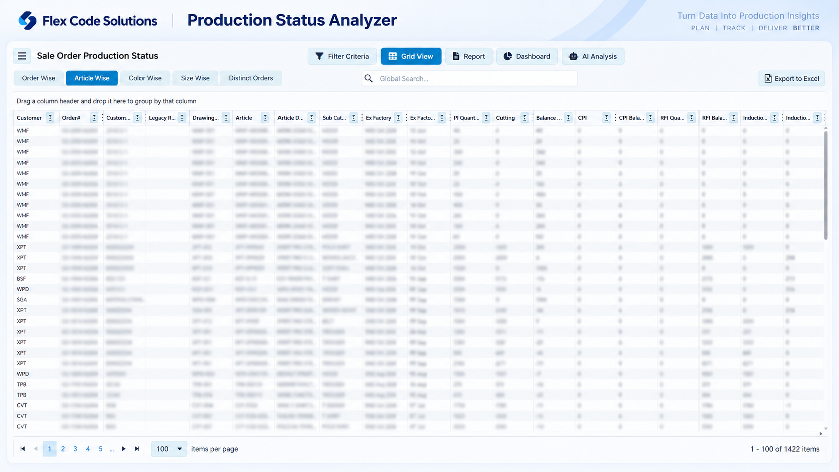 Flex Code WebSuite — Production Status Analyzer