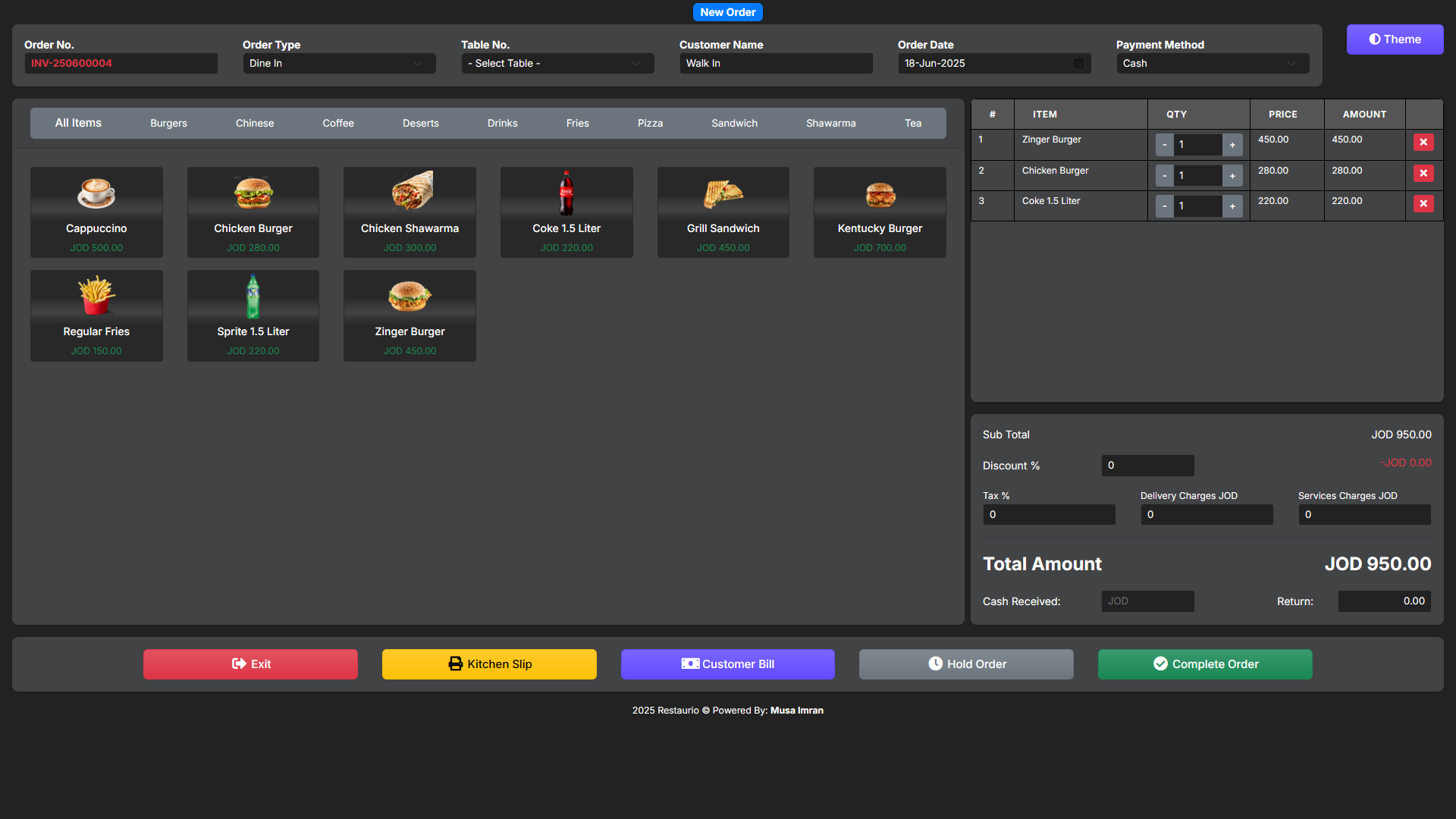 Restaurio — POS New Order Dark Mode