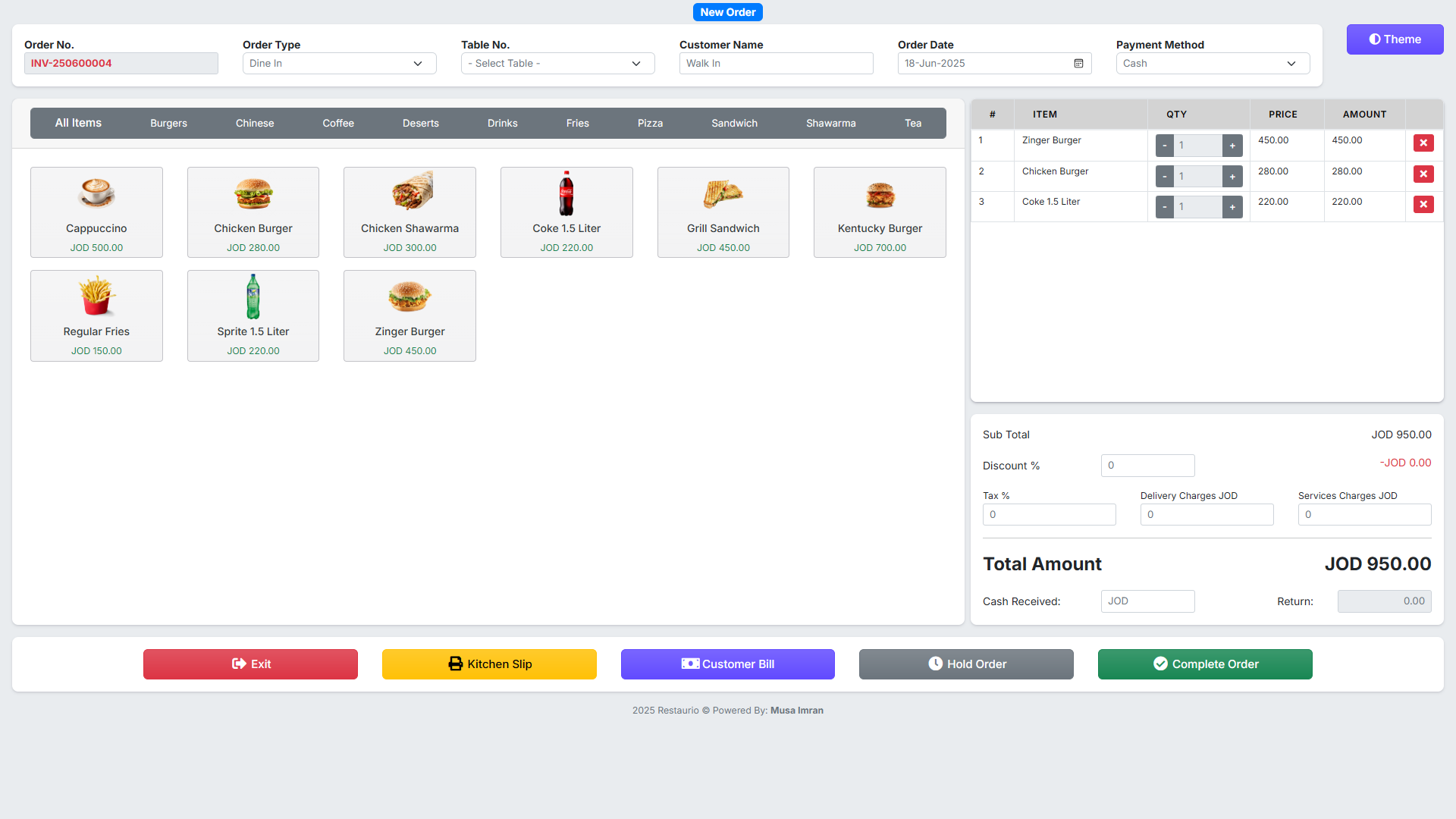 Restaurio — POS New Order Light Mode