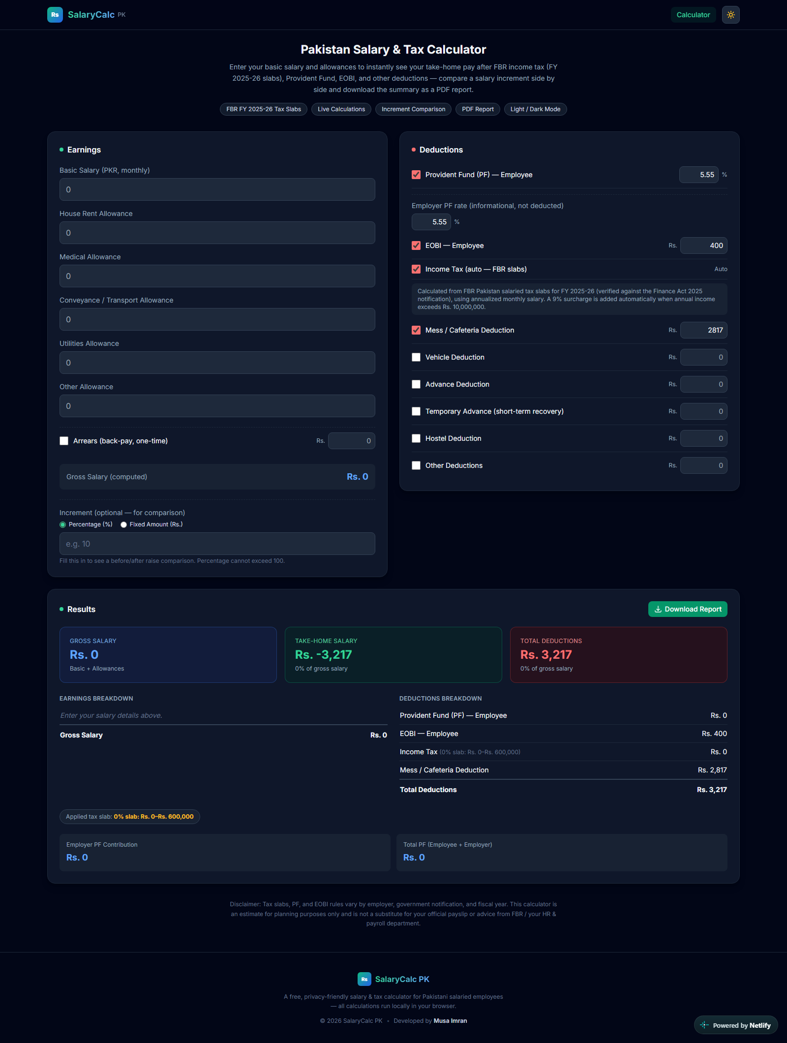 SalaryCalc PK — Calculator Desktop View